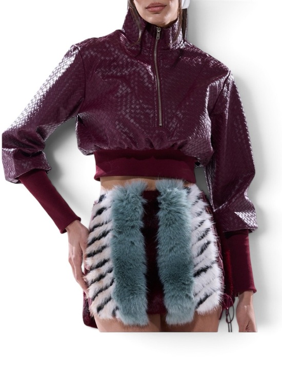 AKIRA Tops - 🔥🔥AKIRA VENETTA FAUX LEATHER QUARTER ZIP SWEATSHIRT BURGUNDY SIZE S
